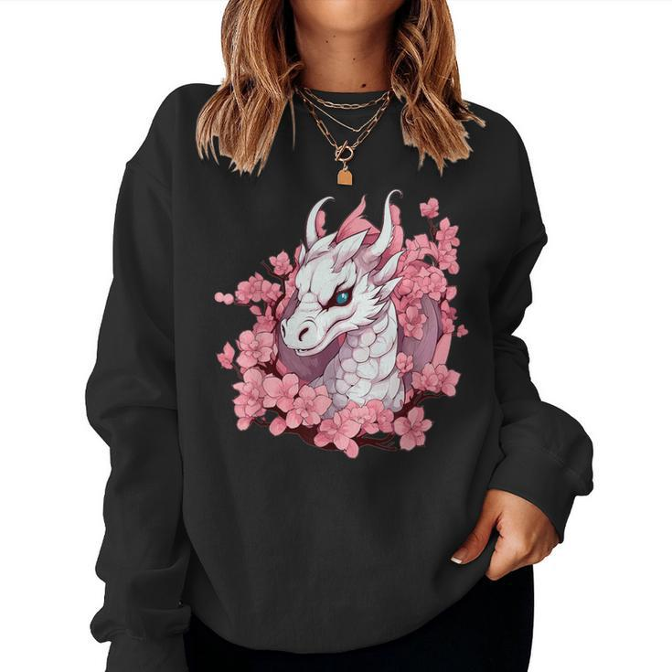 Cute Dragon With Cherry Blossoms I Girl Dragon Women Sweatshirt