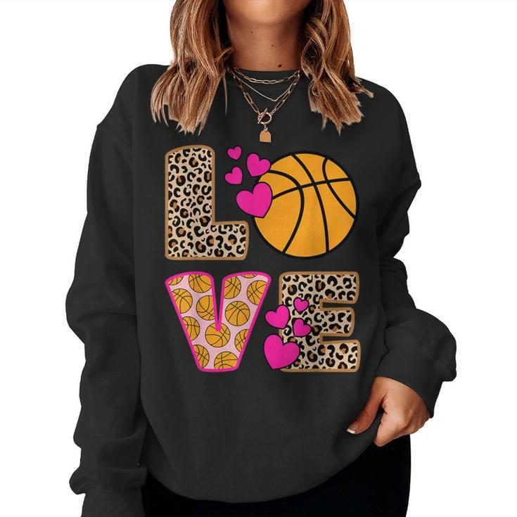 Cute Love Basketball Leopard Print Girls Basketball Women Sweatshirt