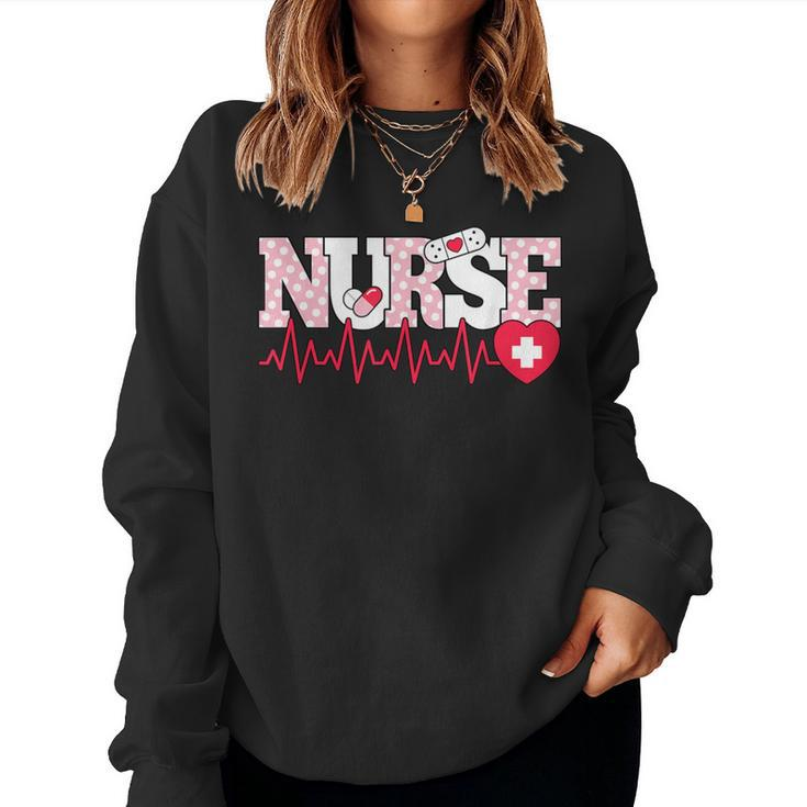 Cute Pink Nurse Heartbeat Nursing Women Sweatshirt