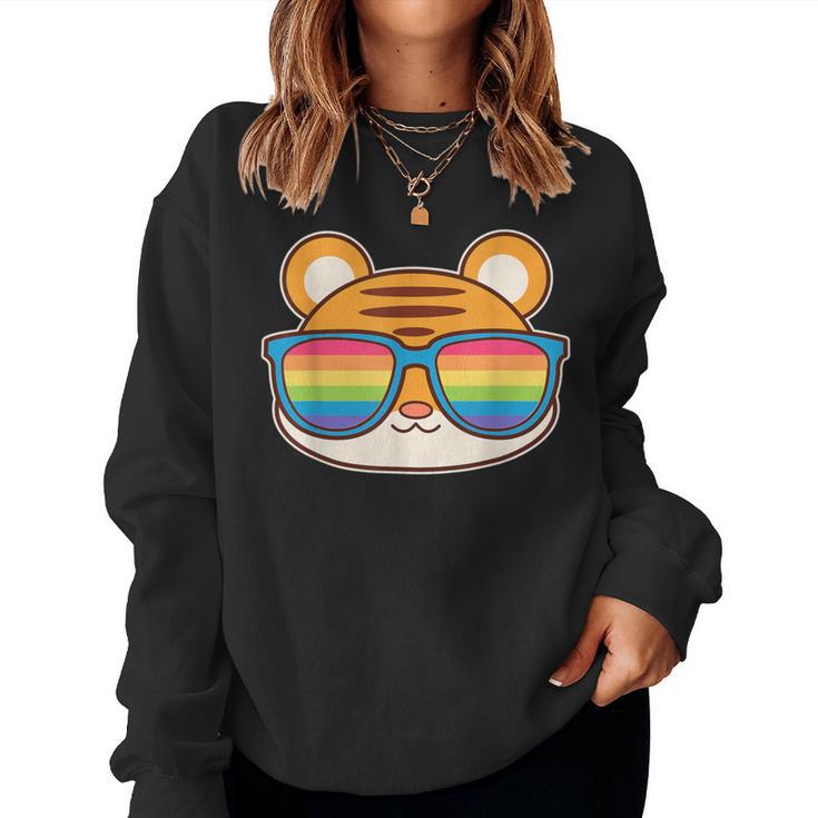 Cute Tiger Pride Flag Rainbow Sunglasses Lgbtq Women Sweatshirt