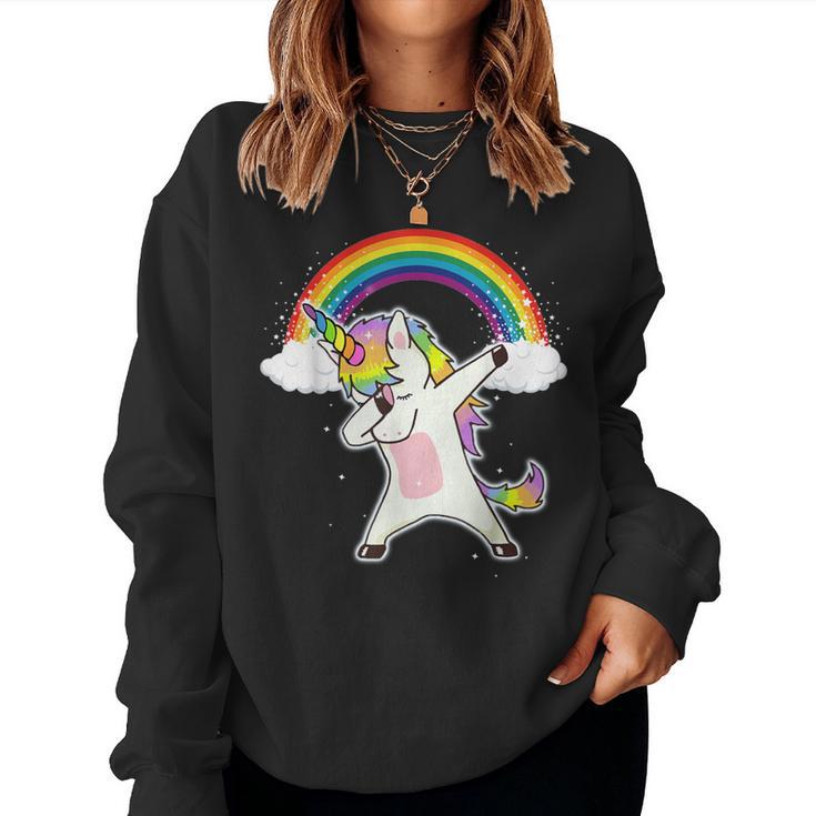 Dabbing Unicorn Cute Unicorn Dab Dance With Rainbow Women Sweatshirt