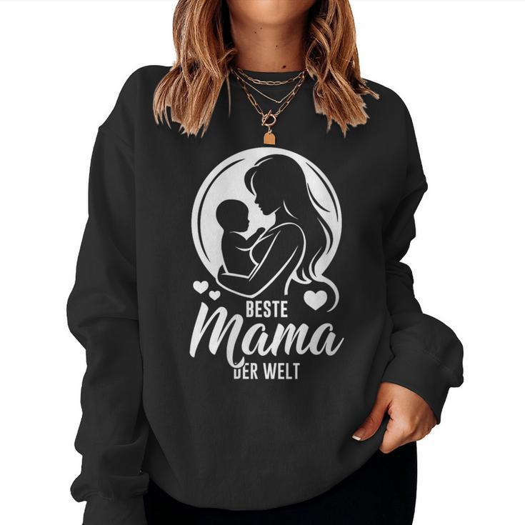 Damen Beste Mama Der Welt – Silhouette Mutter Baby Kind Geschenk Mit-Ausschnitt Sweatshirt Frauen