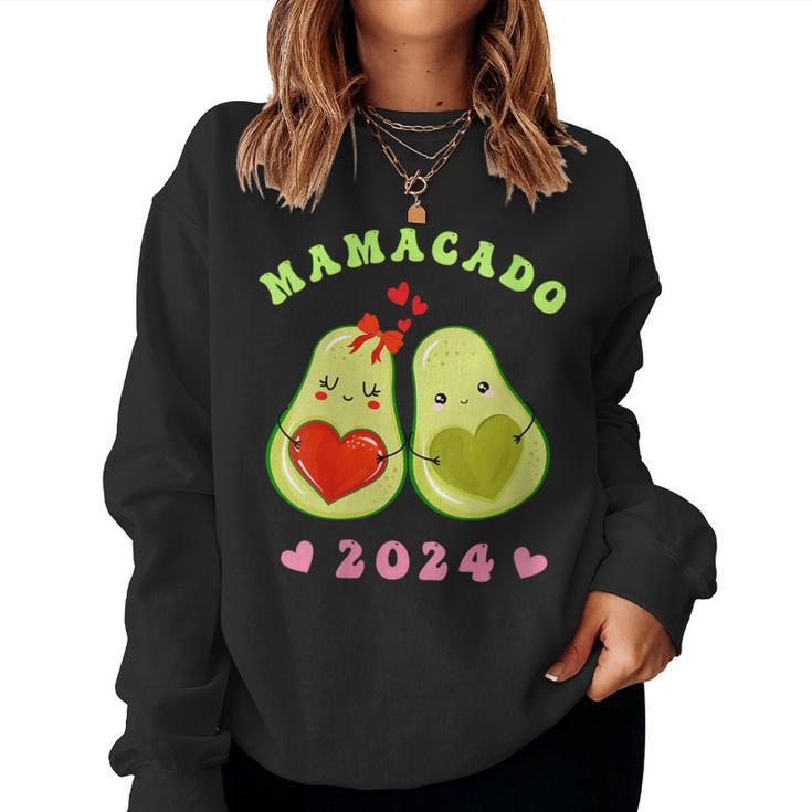 Damen Lustige Mamacado Für Mama 2024 Schwangerschafterkünden Mit-Ausschnitt Sweatshirt Frauen