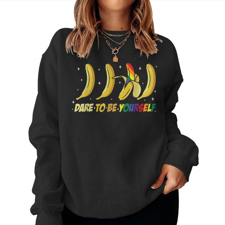 Dare To Be Yourself Cute Banana Lgbtg Pride Rainbow Flag Women Sweatshirt