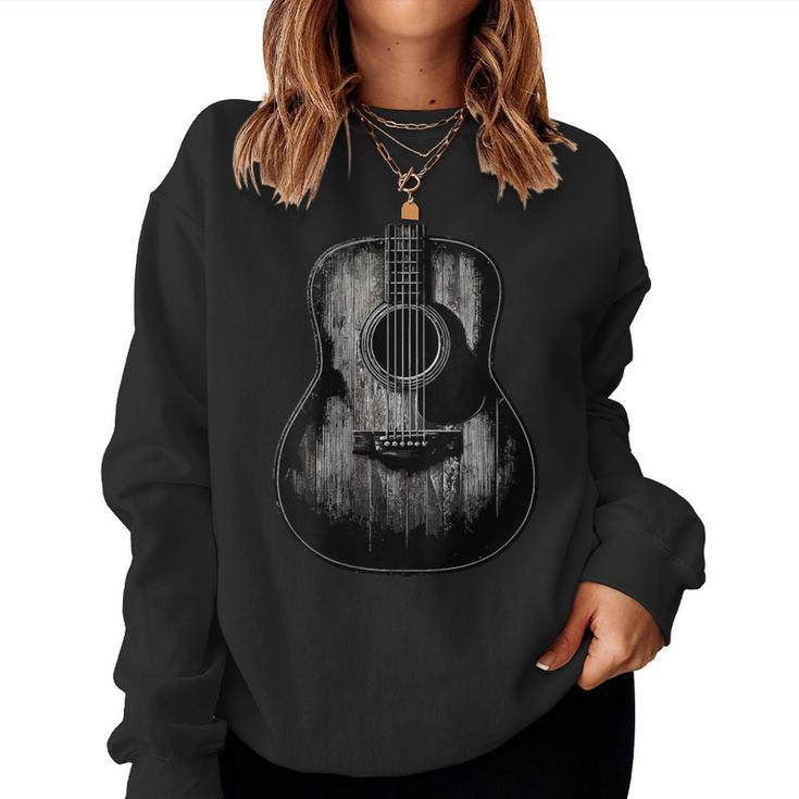 Distressed Acoustic Guitar Vintage Player Rock & Roll Music Women Sweatshirt