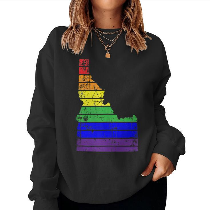 Distressed State Of Idaho Lgbt Rainbow Gay Pride Women Sweatshirt