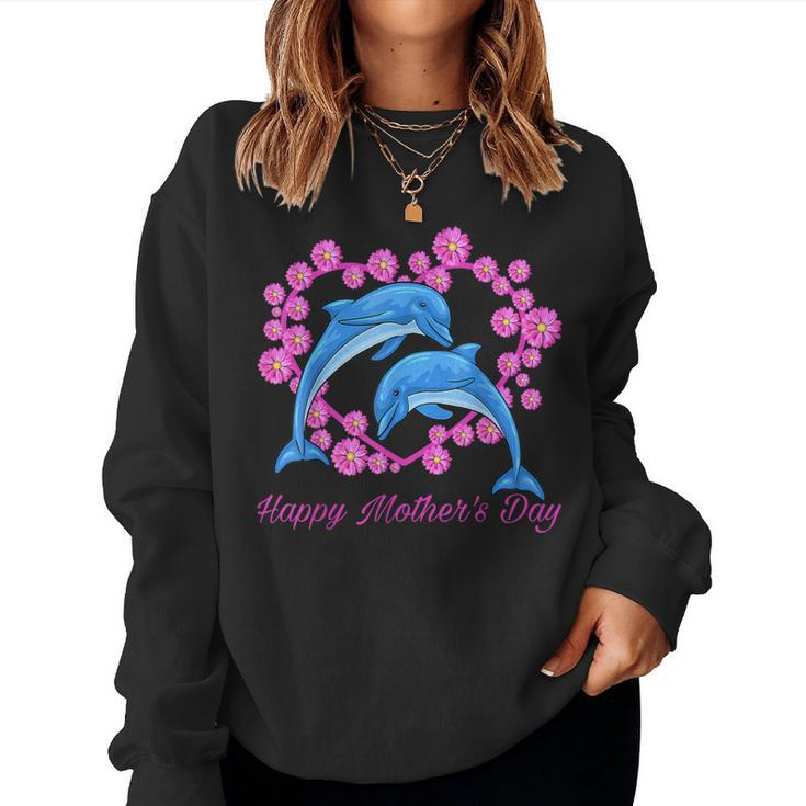 Dolphins Heart Flower Happy Mother's Day 2023 For Mom Women Sweatshirt
