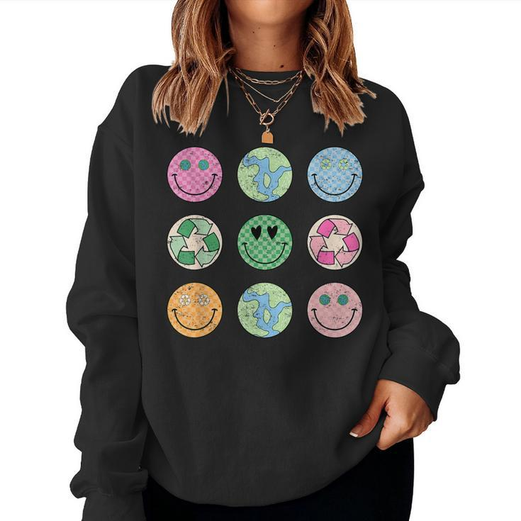 Earth Day Everyday Groovy Face Recycle Save Our Planet Women Sweatshirt