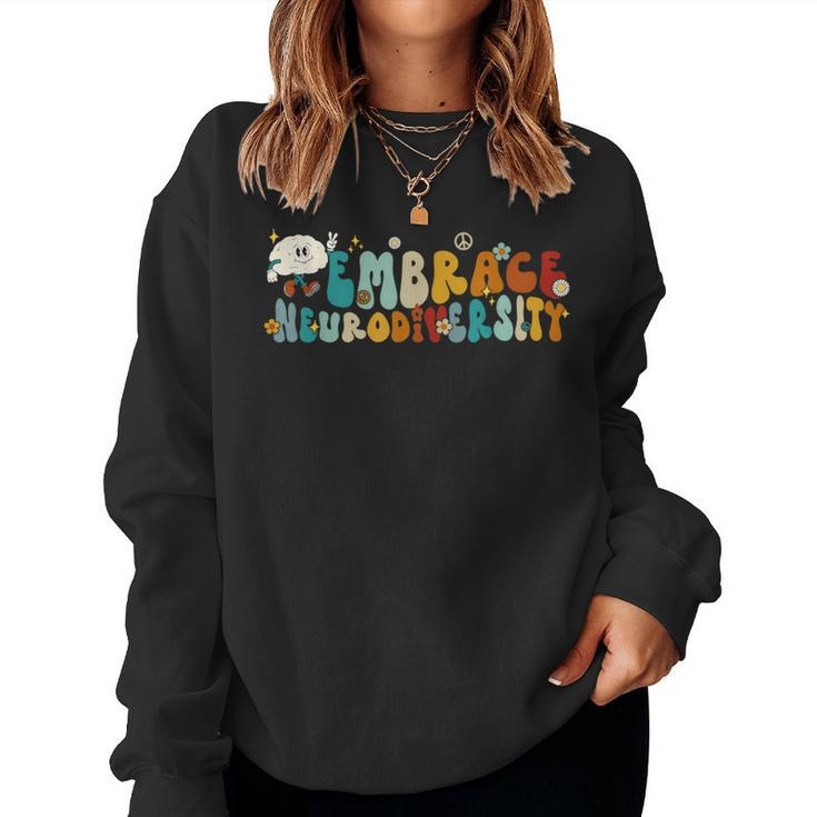 Embrace Neurodiversity Autism Awareness Hippie Groovy Brain Women Sweatshirt