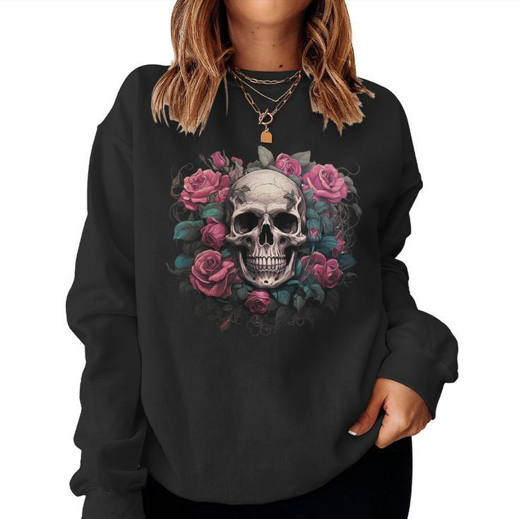 Eternal Harmony Enchanting Cool Skull And Floral Pink Roses Women Sweatshirt