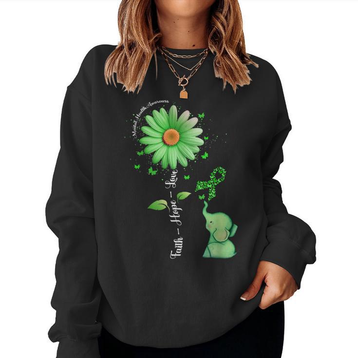 Faith Hope Love Sunflower Elephant Mental Health Awareness Women Sweatshirt