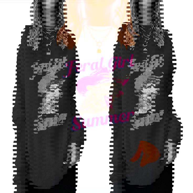 Feral Girl Summer Retro Possum Meme Women Sweatshirt