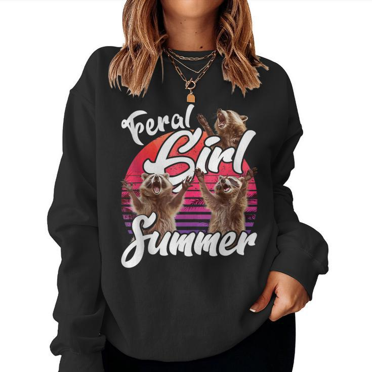 Feral Girl Summer Vintage Feral Girl Summer Raccoon Women Sweatshirt