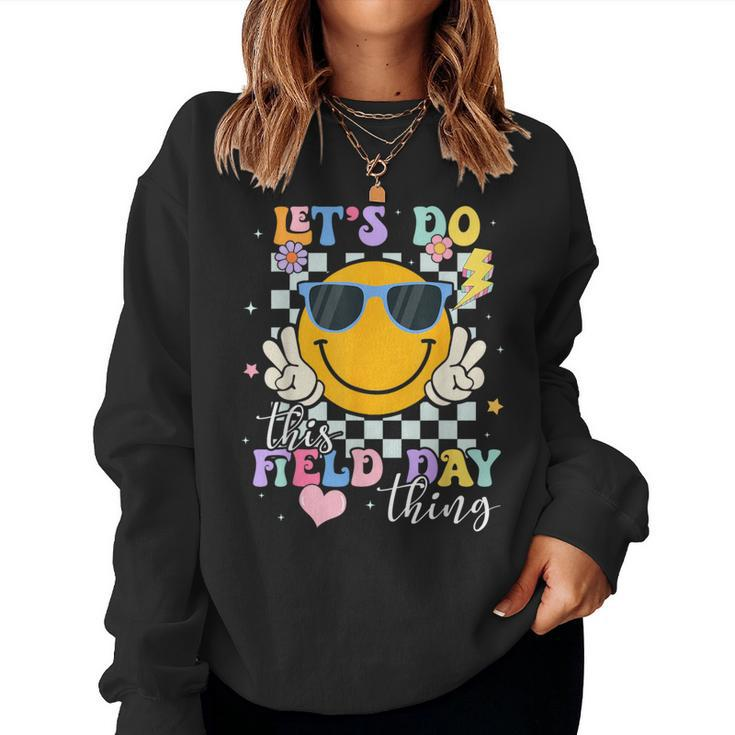Lets Do This Field Day Thing Groovy Hippie Face Sunglasses Women Sweatshirt