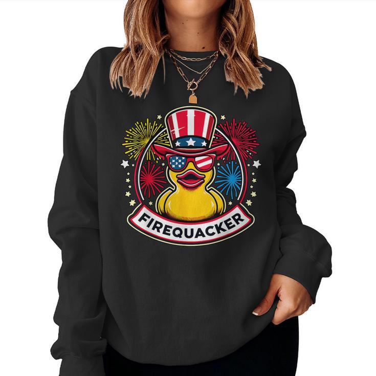 Firequacker 4Th Of July Rubber Duck Usa Flag Women Sweatshirt