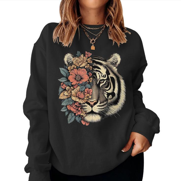 Floral Tiger Girls Flowers Tiger Face For Tigers Lover Women Sweatshirt