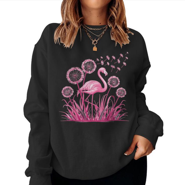 Flower Dandelion Tropical Bird Pink Flamingo Women Sweatshirt Seseable UK