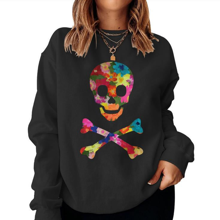 Flowered Skull And Crossbones Funky Jolly Roger Pirate Women Sweatshirt