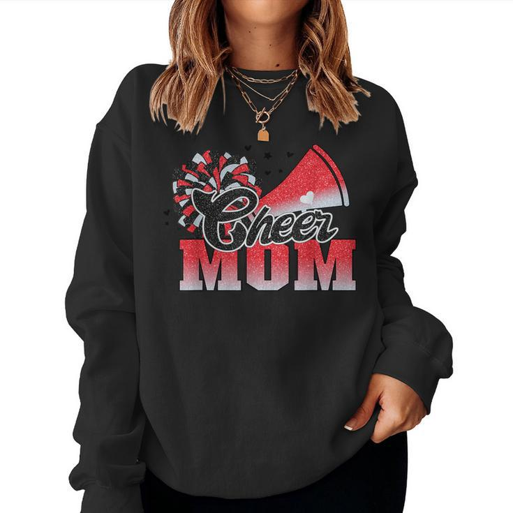Football Cheer Mom Red Black Pom Leopard Women Sweatshirt