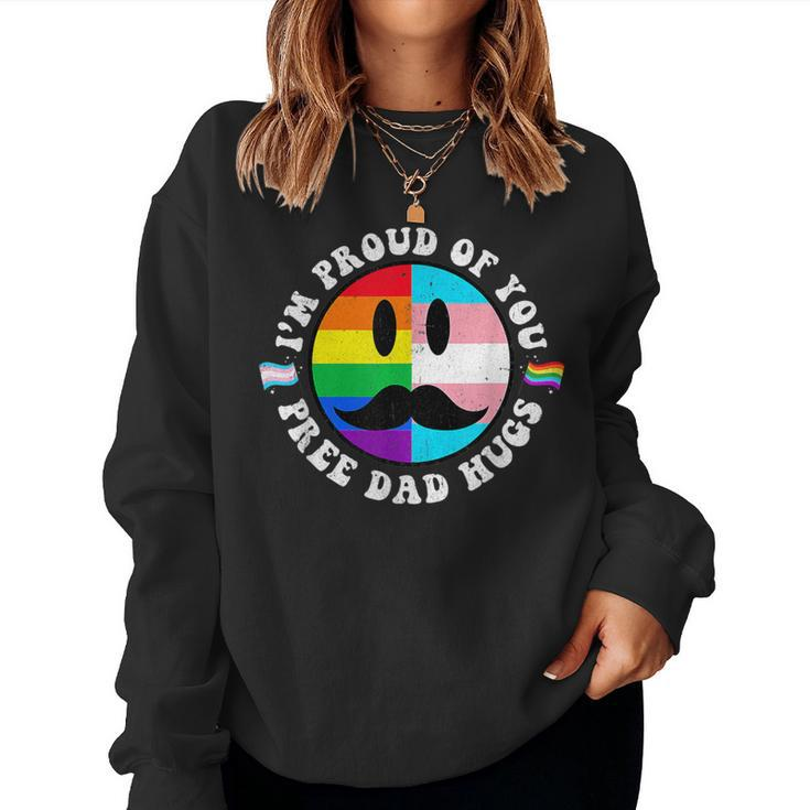 Free Dad Hugs Groovy Hippie Face Lgbt Rainbow Transgender T Women Sweatshirt