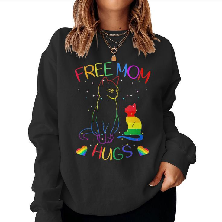 Free Mom Hugs Lgbt Pride Mama Cat Rainbow Cute Women Sweatshirt