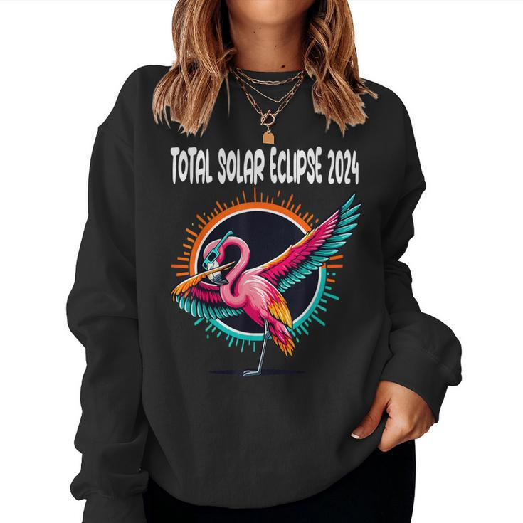 Dabbing Flamingo Wearing Total Solar Eclipse Glasses Women Sweatshirt