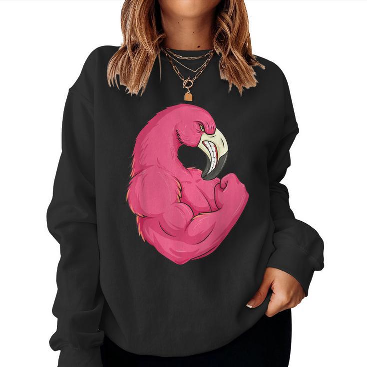 Flamingo Weightlifting Bodybuilder Muscle Fitness Women Sweatshirt