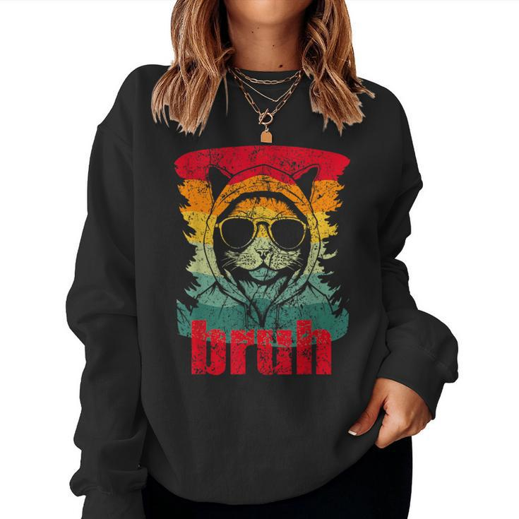 Meme Saying Bruh With Cat Kid Women Sweatshirt