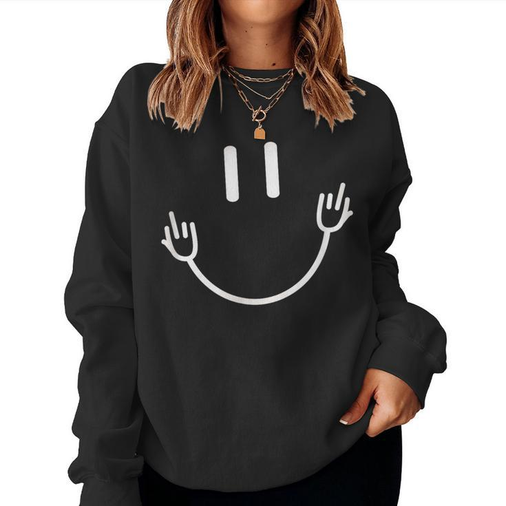 Sarcastic Smile Face Middle Finger Graphic Women Sweatshirt