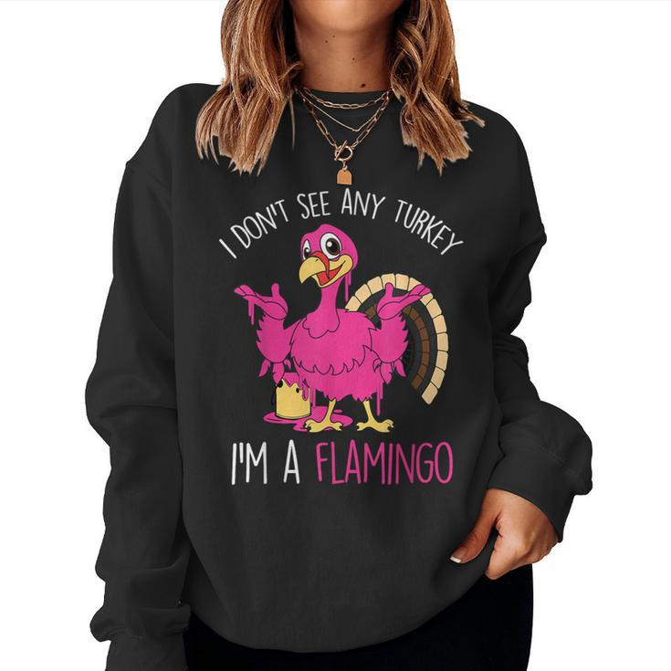 Thanksgiving Turkey Pink Flamingo Pun Women Sweatshirt