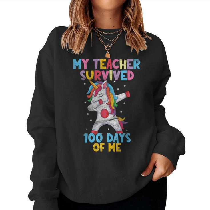 Unicorn My Teacher Survived 100 Days Of Me 2023 Women Sweatshirt
