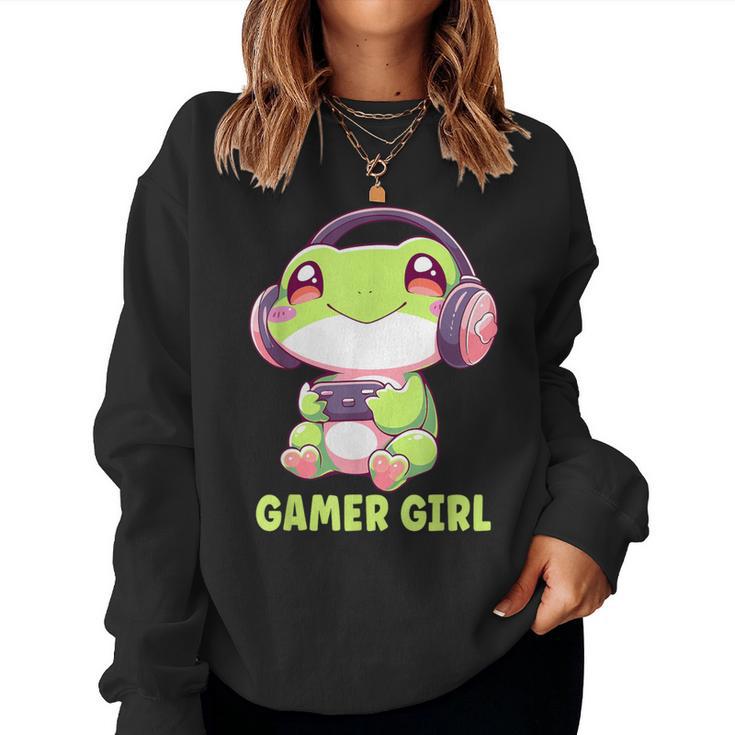 Gamer Girl Frog Gaming Kawaii Anime Gamer Frog Girls Women Women Sweatshirt