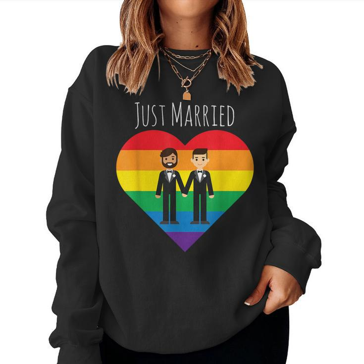 Gay Couple Just Married Rainbow Lgbt Wedding Women Sweatshirt