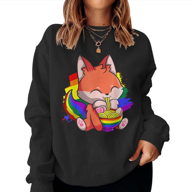 Gay Pride Kawaii Fox Ramen Noodles Rainbow Flag Women Sweatshirt