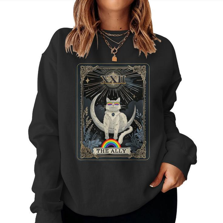 Gay Pride Lgbtq Rainbow Sunglasses Ally Tarot Card Cat Women Sweatshirt