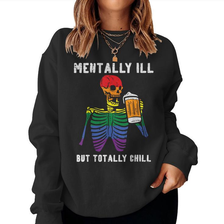 Gay Pride Skeleton Mentally Ill Rainbow Flag Lgbtq Dad Men Women Sweatshirt