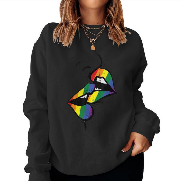 Gay Rainbow Lips Kissing Lgbt Flag Pride Month Women Women Sweatshirt