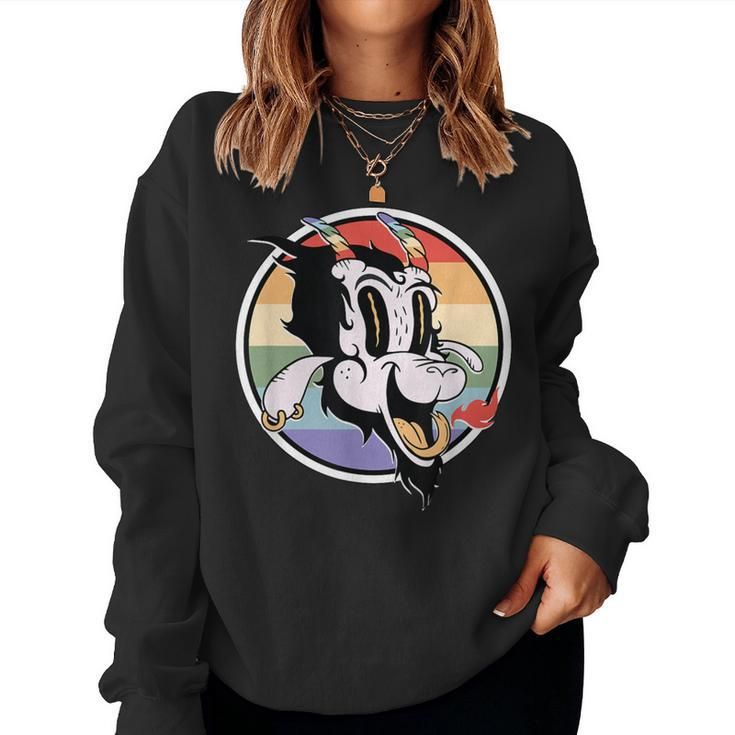 Gay Satan Rainbow Baphomet Horn Devil Goat Lgbtq Queer Pride Women Sweatshirt