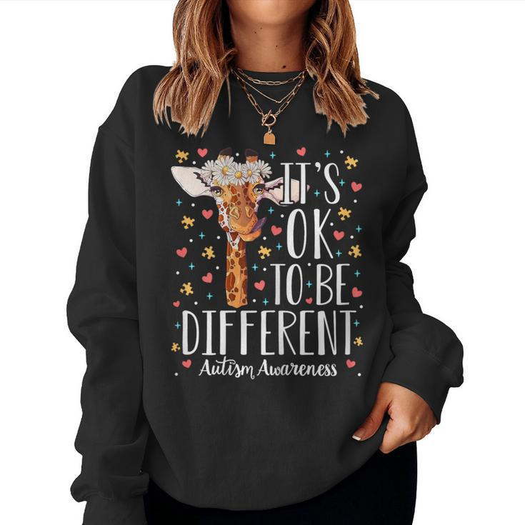 Girls Autism Giraffe It's Ok To Be Different Autistic Women Sweatshirt