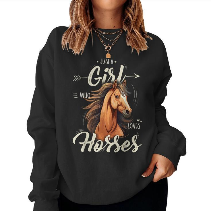 Girls Riding Just A Girl Who Loves Horses Women Sweatshirt