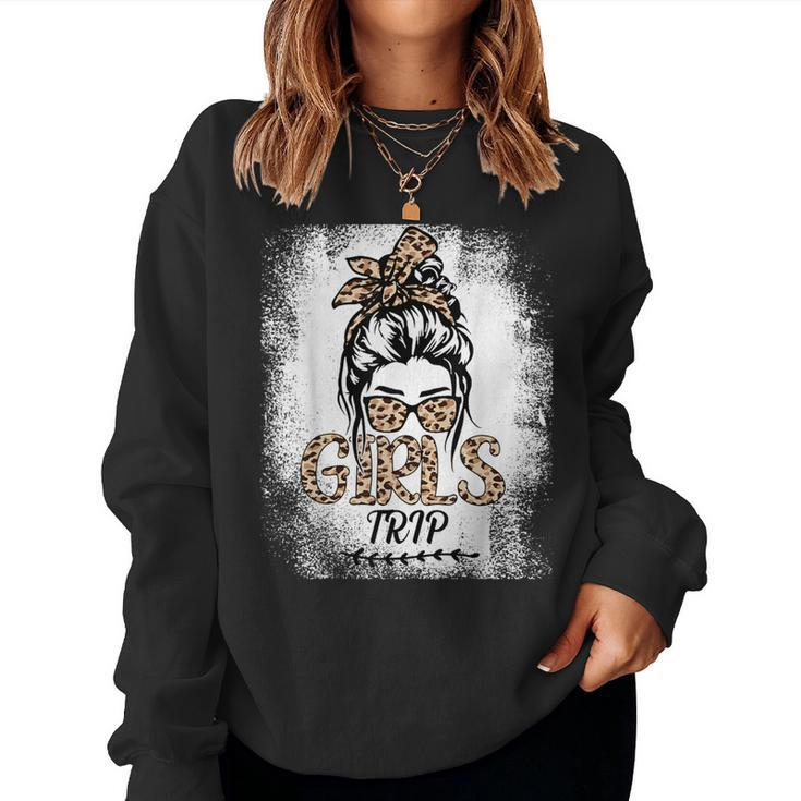 Girls Trip 2024 Messy Bun Leopard Best Friend Matching Girl Women Sweatshirt