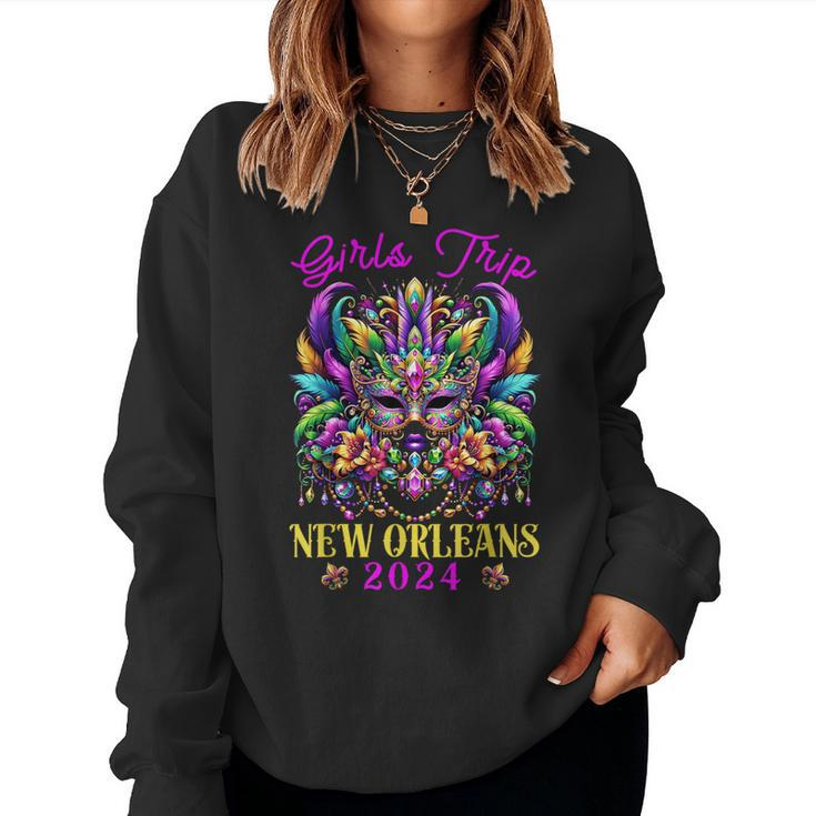 Girls Trip New Orleans 2024 Girl Mardi Gras Mask Beads Women Sweatshirt