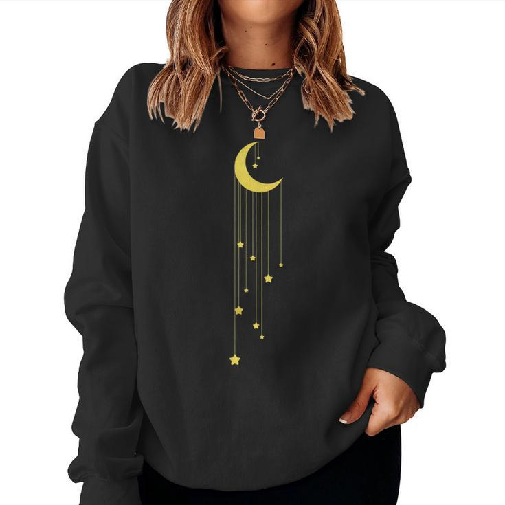 Gold Moon And Falling Stars Graphic Women Sweatshirt
