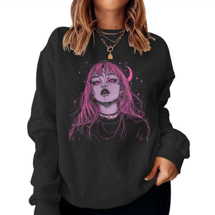 Goth Grunge Demon Anime Girl Waifu Horror Alt Pink Aesthetic Women Sweatshirt