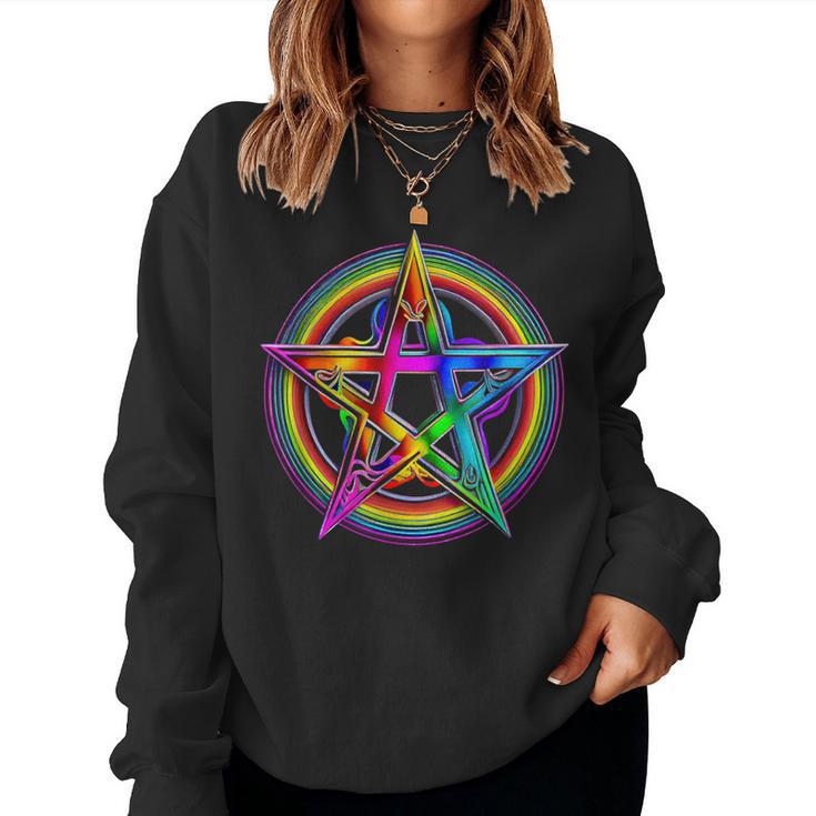 Goth Lgbtq Gay Pride Satanic Rainbow Pentagram Women Sweatshirt