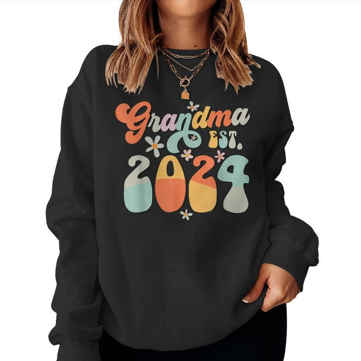 Grandma Est 2024 Retro Groovy Promoted To Grandma Women Sweatshirt