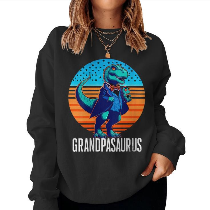 Grandpasaurus Retro Dinosaur Father's Day Trex Little Son Women Sweatshirt