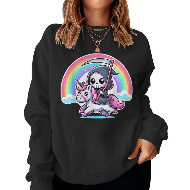 Grim Reaper Riding Unicorn Rainbow Heavy Metal Women Sweatshirt