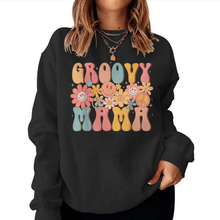 Groovy Mama Retro Colorful Peace Sign Smile Face Women Sweatshirt