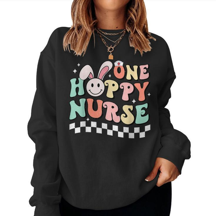 Groovy One Hoppy Nurse Bunny Spring Easter Nursing Rn Nicu Women Sweatshirt
